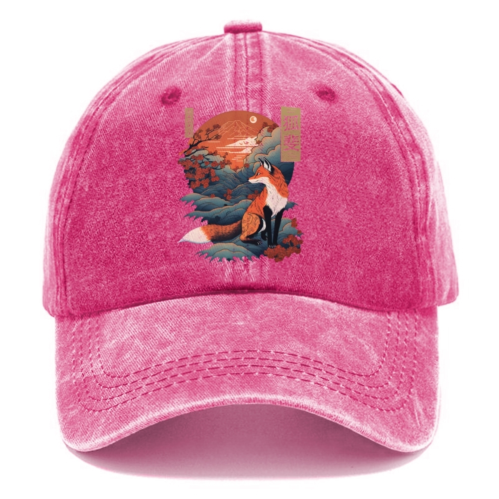  Japanese Kitsune Fox Sakura Washed Cap