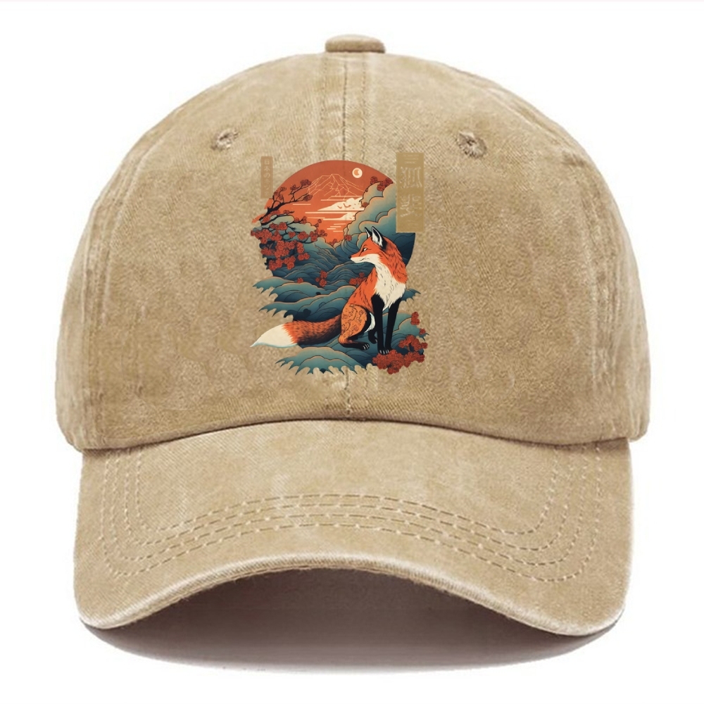  Japanese Kitsune Fox Sakura Washed Cap