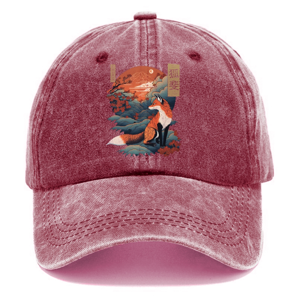  Japanese Kitsune Fox Sakura Washed Cap