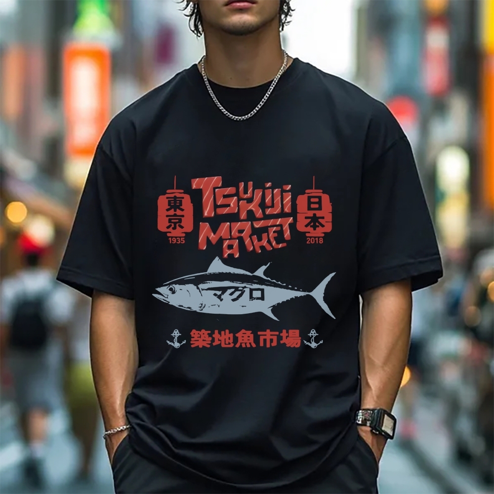 Tokyo Tsukiji Fish Market Cotton casual T-shirt