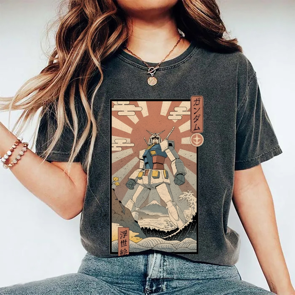 Ukiyo-e Big battle robot Gandam Vintage Washed T-shirt