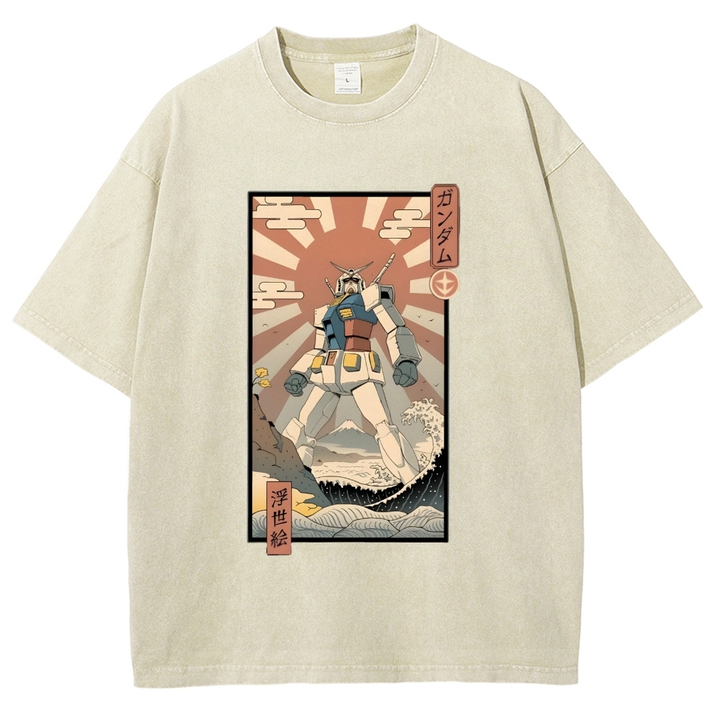 Ukiyo-e Big battle robot Gandam Vintage Washed T-shirt