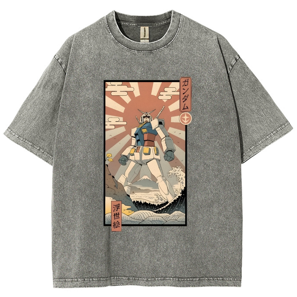 Ukiyo-e Big battle robot Gandam Vintage Washed T-shirt