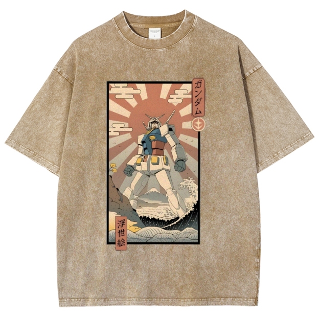 Ukiyo-e Big battle robot Gandam Vintage Washed T-shirt