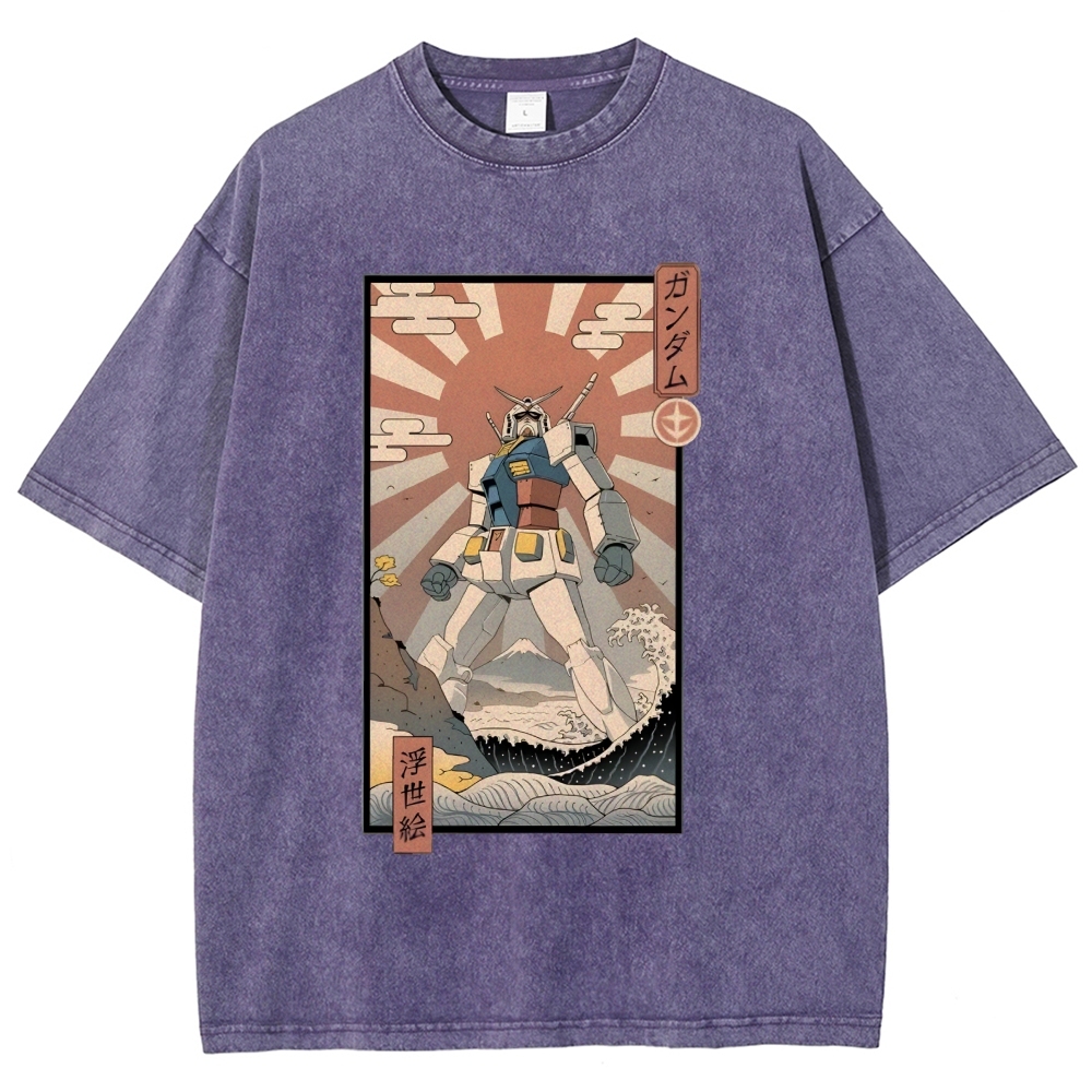 Ukiyo-e Big battle robot Gandam Vintage Washed T-shirt
