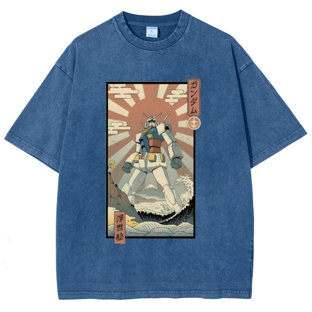 Ukiyo-e Big battle robot Gandam Vintage Washed T-shirt