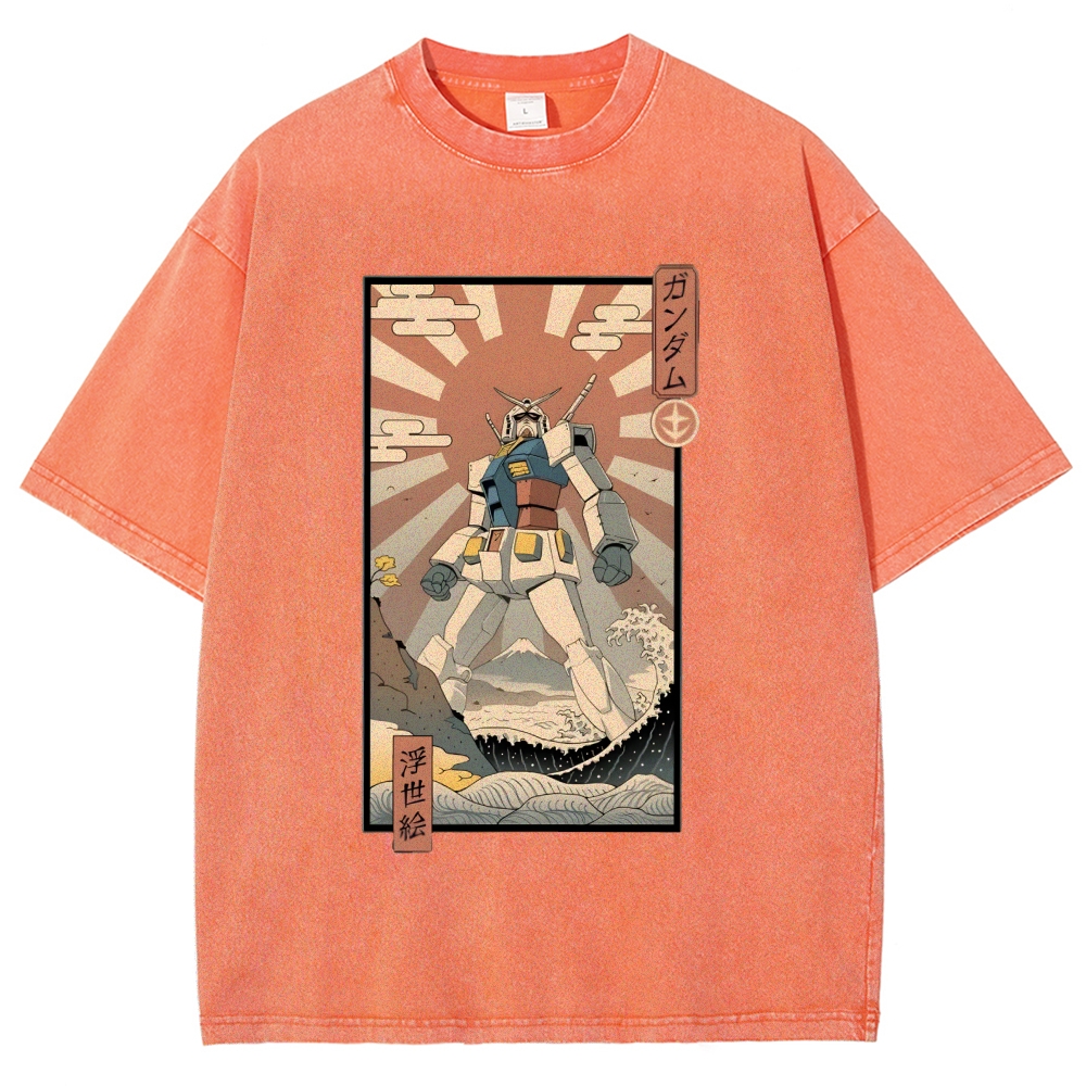Ukiyo-e Big battle robot Gandam Vintage Washed T-shirt