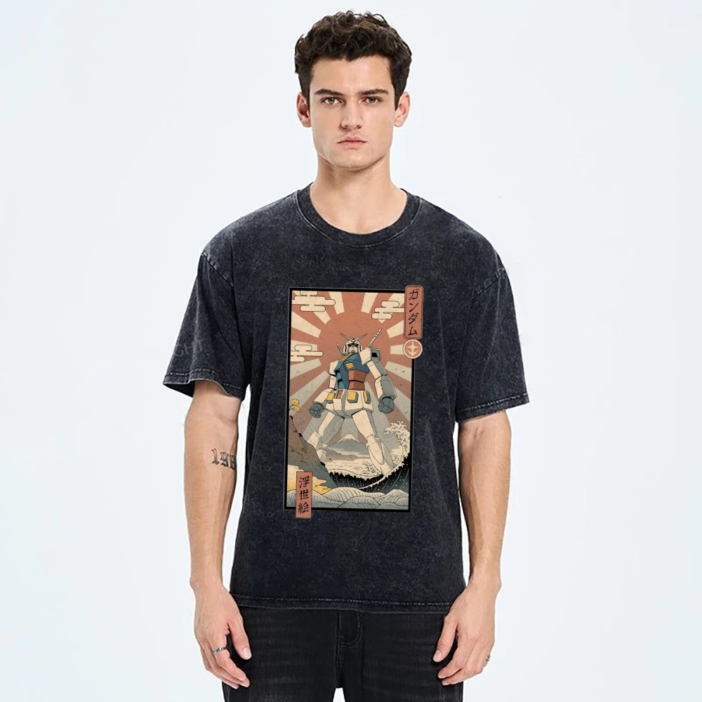 Ukiyo-e Big battle robot Gandam Vintage Washed T-shirt