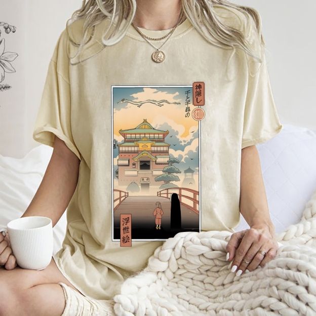 Ghibli Spirited Away Anime Ukiyoe Vintage Wash Japanese Design T-Shirt