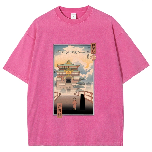 Ghibli Spirited Away Anime Ukiyoe Vintage Wash Japanese Design T-Shirt