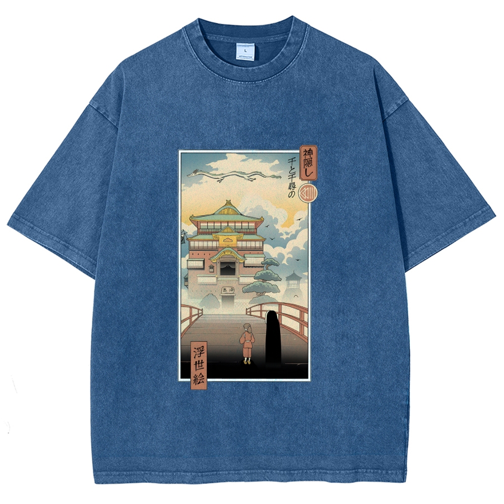 Ghibli Spirited Away Anime Ukiyoe Vintage Wash Japanese Design T-Shirt