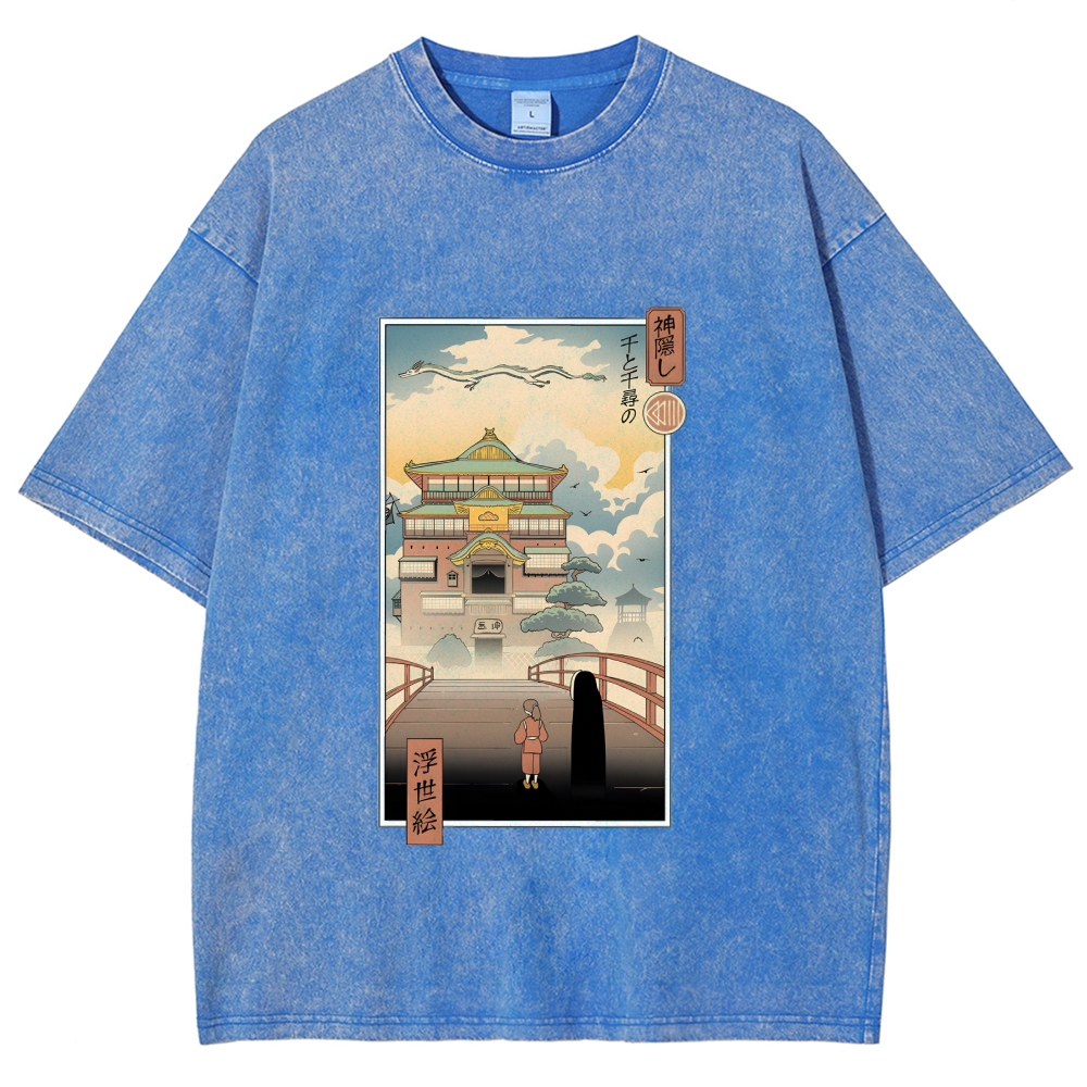 Ghibli Spirited Away Anime Ukiyoe Vintage Wash Japanese Design T-Shirt