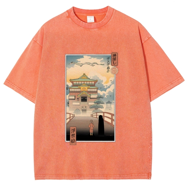 Ghibli Spirited Away Anime Ukiyoe Vintage Wash Japanese Design T-Shirt