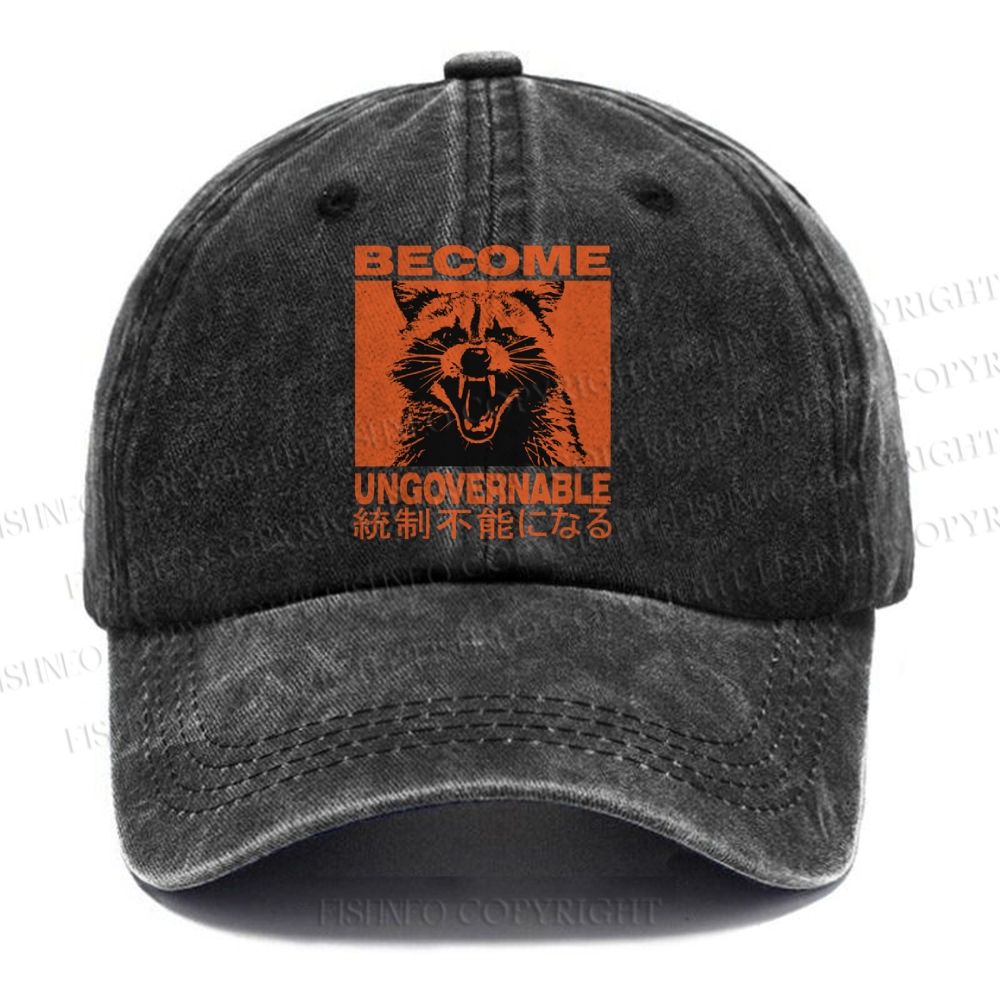 Unisex Ungovernable Raccoon Vintage Casual Washed Cap