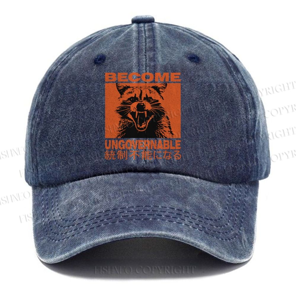 Unisex Ungovernable Raccoon Vintage Casual Washed Cap