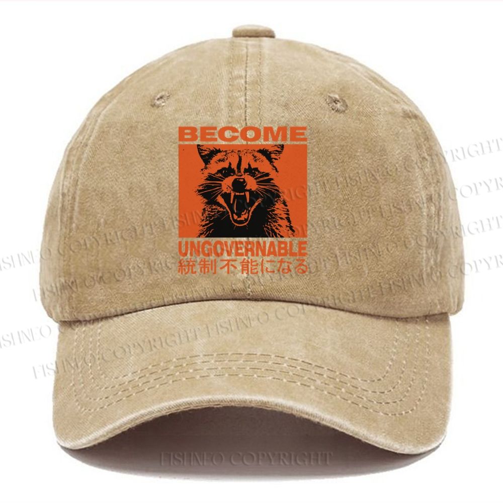 Unisex Ungovernable Raccoon Vintage Casual Washed Cap