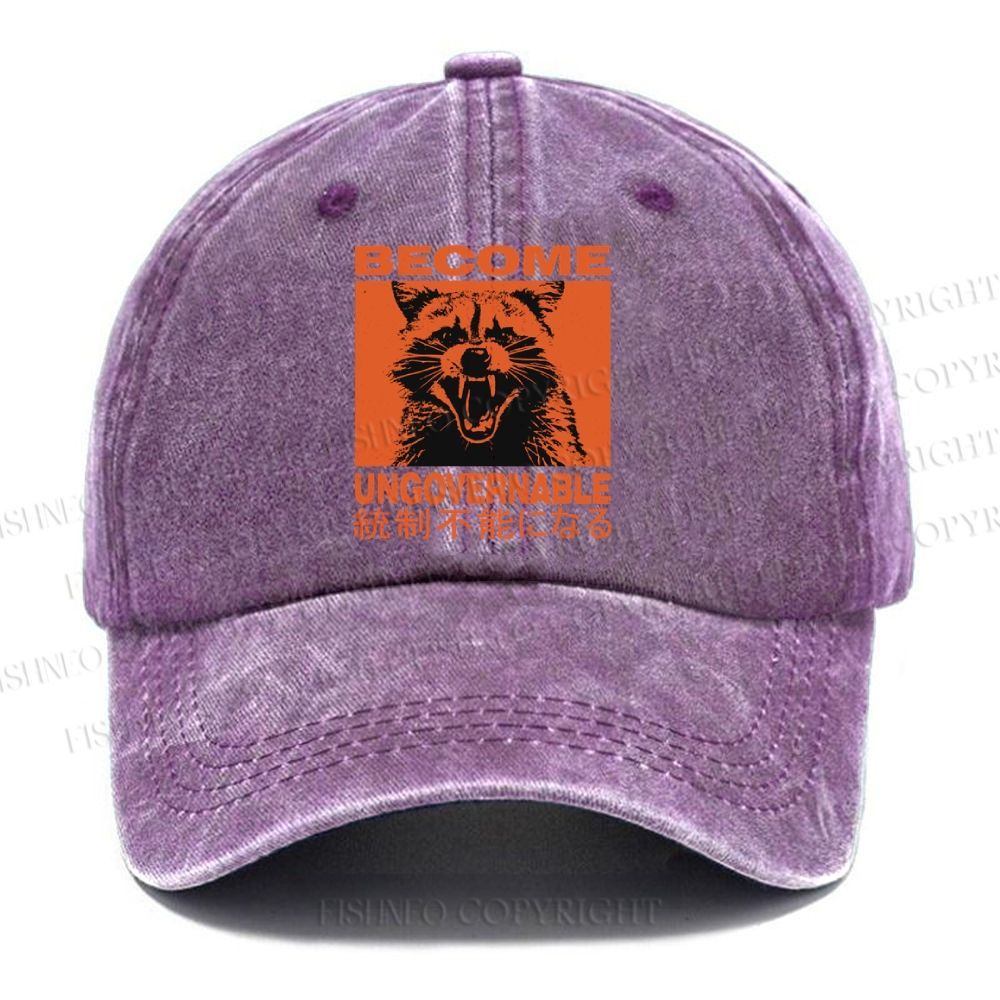 Unisex Ungovernable Raccoon Vintage Casual Washed Cap