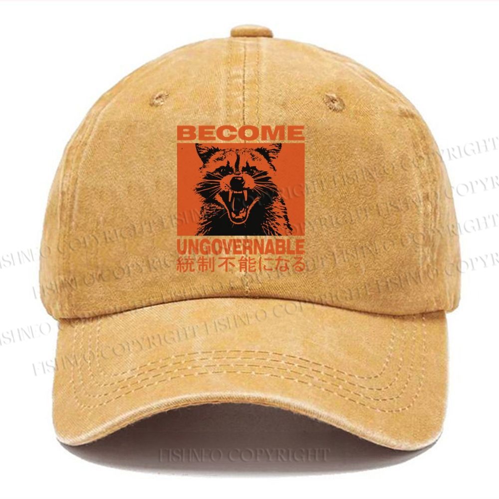 Unisex Ungovernable Raccoon Vintage Casual Washed Cap