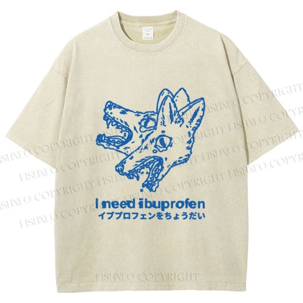 Unisex I need ibuprofen Wolf Vintage Printed Washed Tee