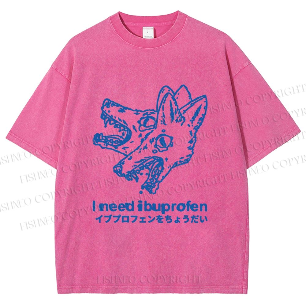 Unisex I need ibuprofen Wolf Vintage Printed Washed Tee
