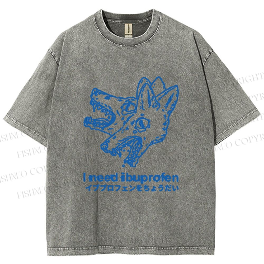 Unisex I need ibuprofen Wolf Vintage Printed Washed Tee