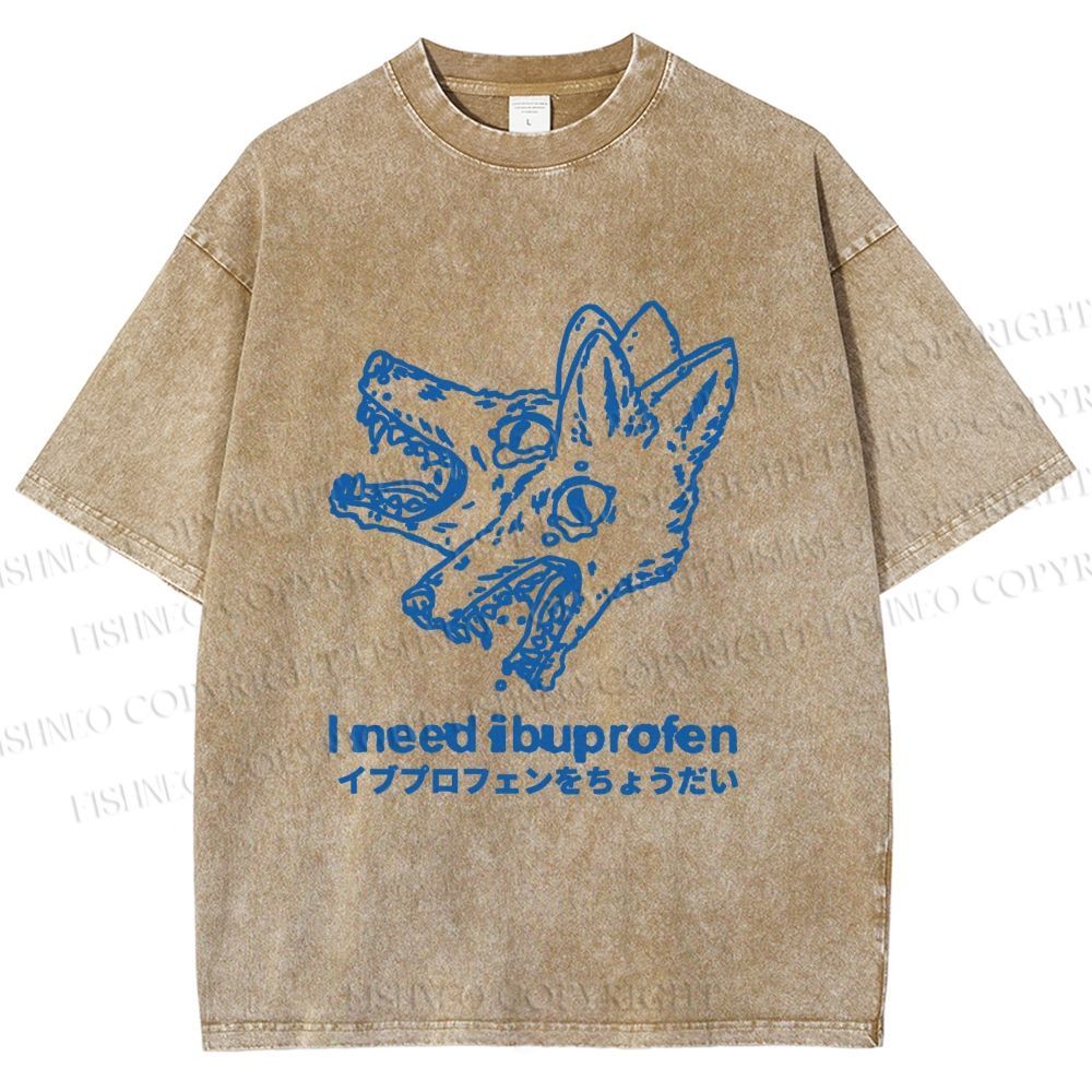 Unisex I need ibuprofen Wolf Vintage Printed Washed Tee