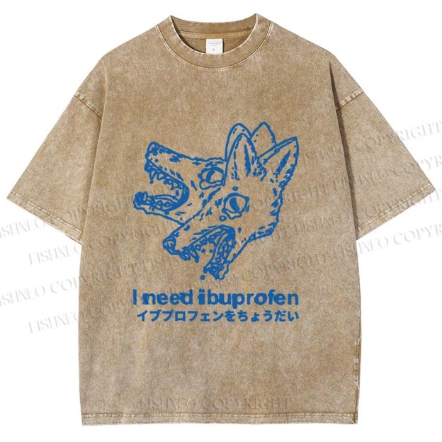 Unisex I need ibuprofen Wolf Vintage Printed Washed Tee