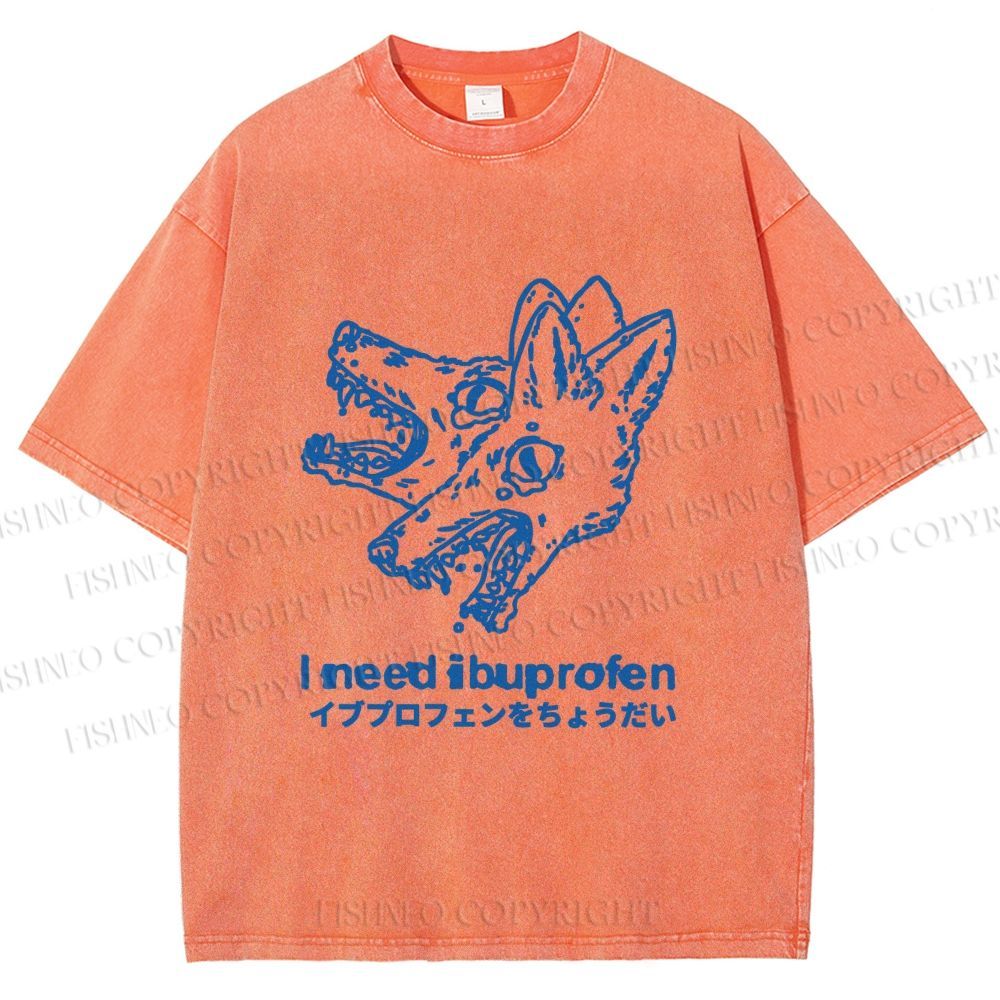 Unisex I need ibuprofen Wolf Vintage Printed Washed Tee