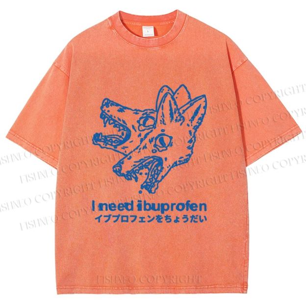 Unisex I need ibuprofen Wolf Vintage Printed Washed Tee