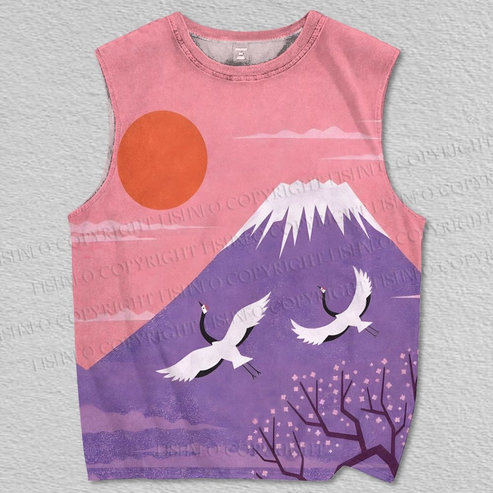 Unisex Vintage Japanese Art Mount Fuji Printed Tank Top