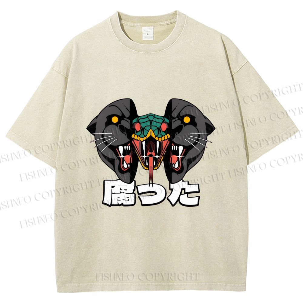 Unisex Vintage Graffiti Leopard Snake Printed Washed Tee