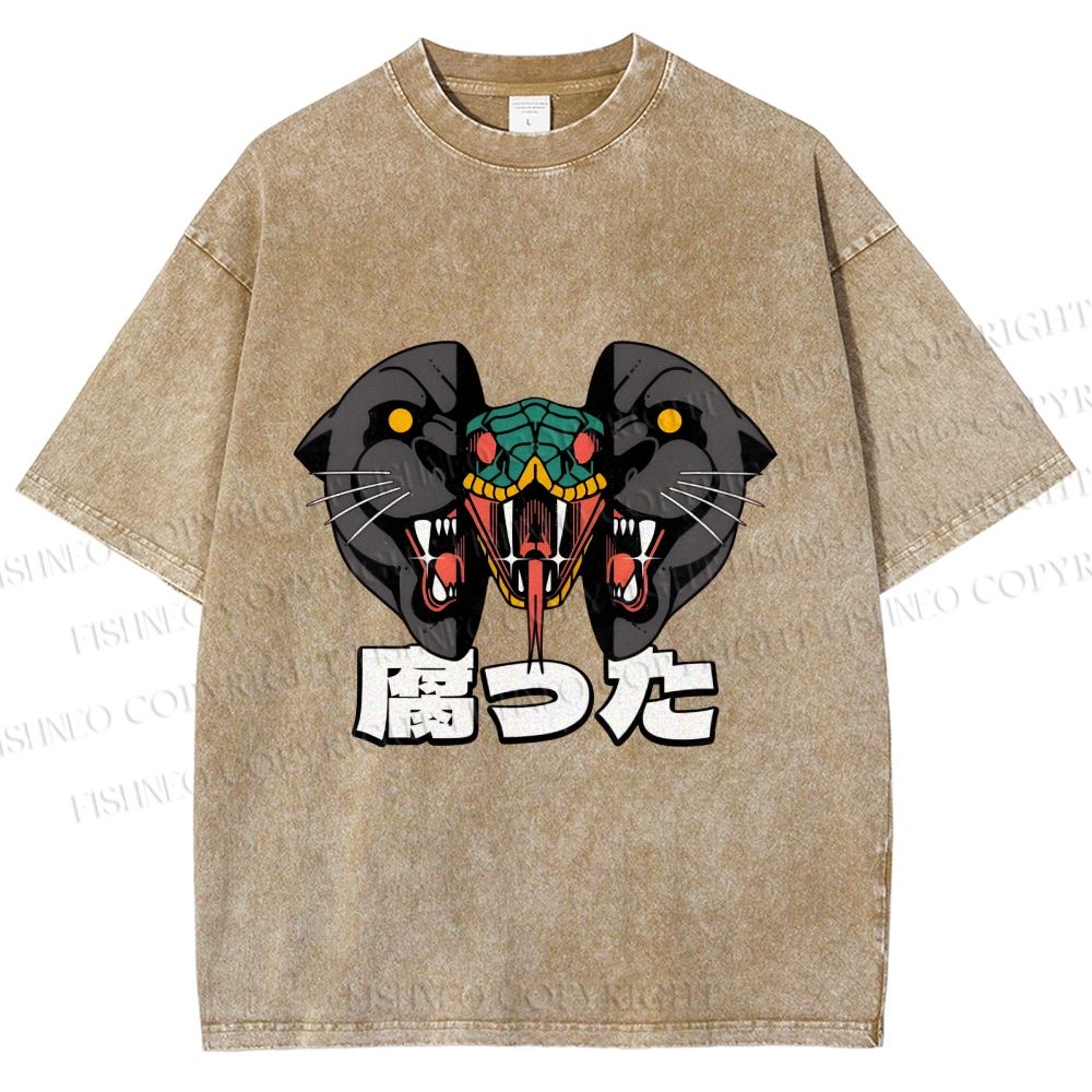 Unisex Vintage Graffiti Leopard Snake Printed Washed Tee