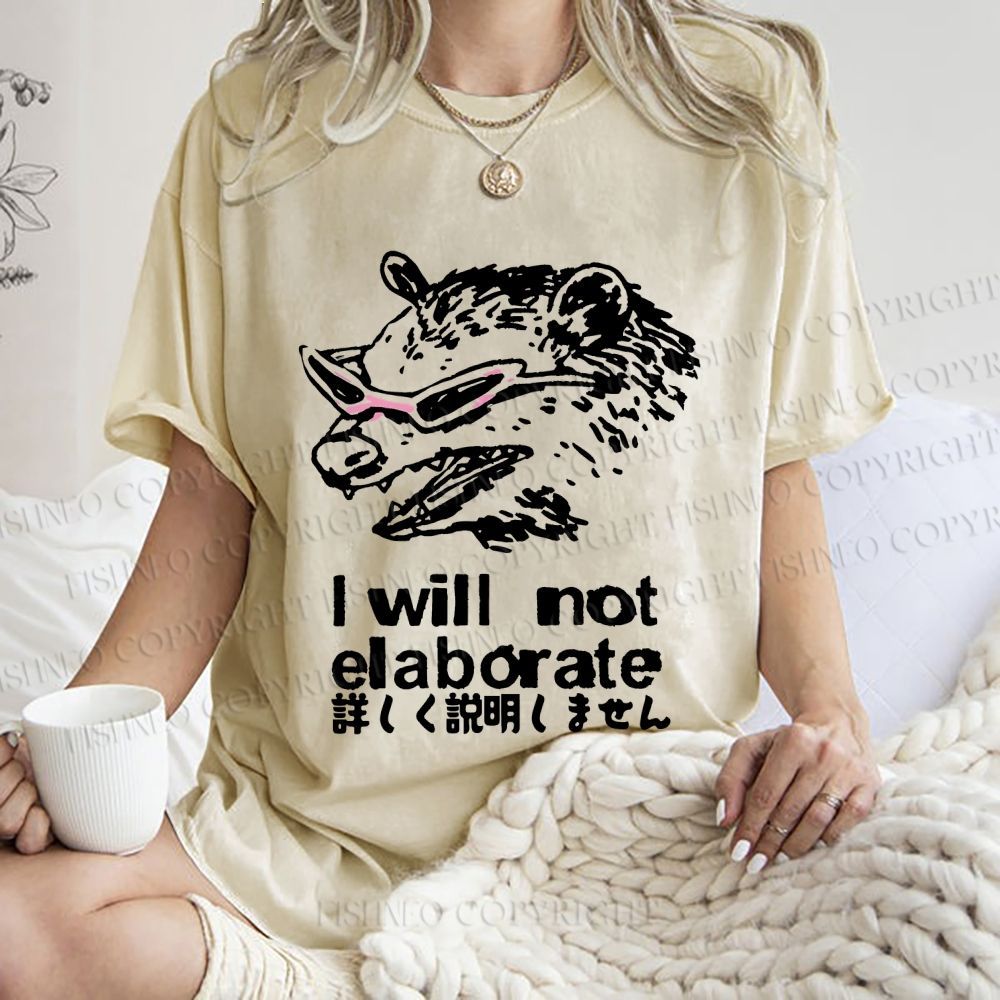 Unisex Japanese Opossum Will Not Elaborate Printed Washed Tee