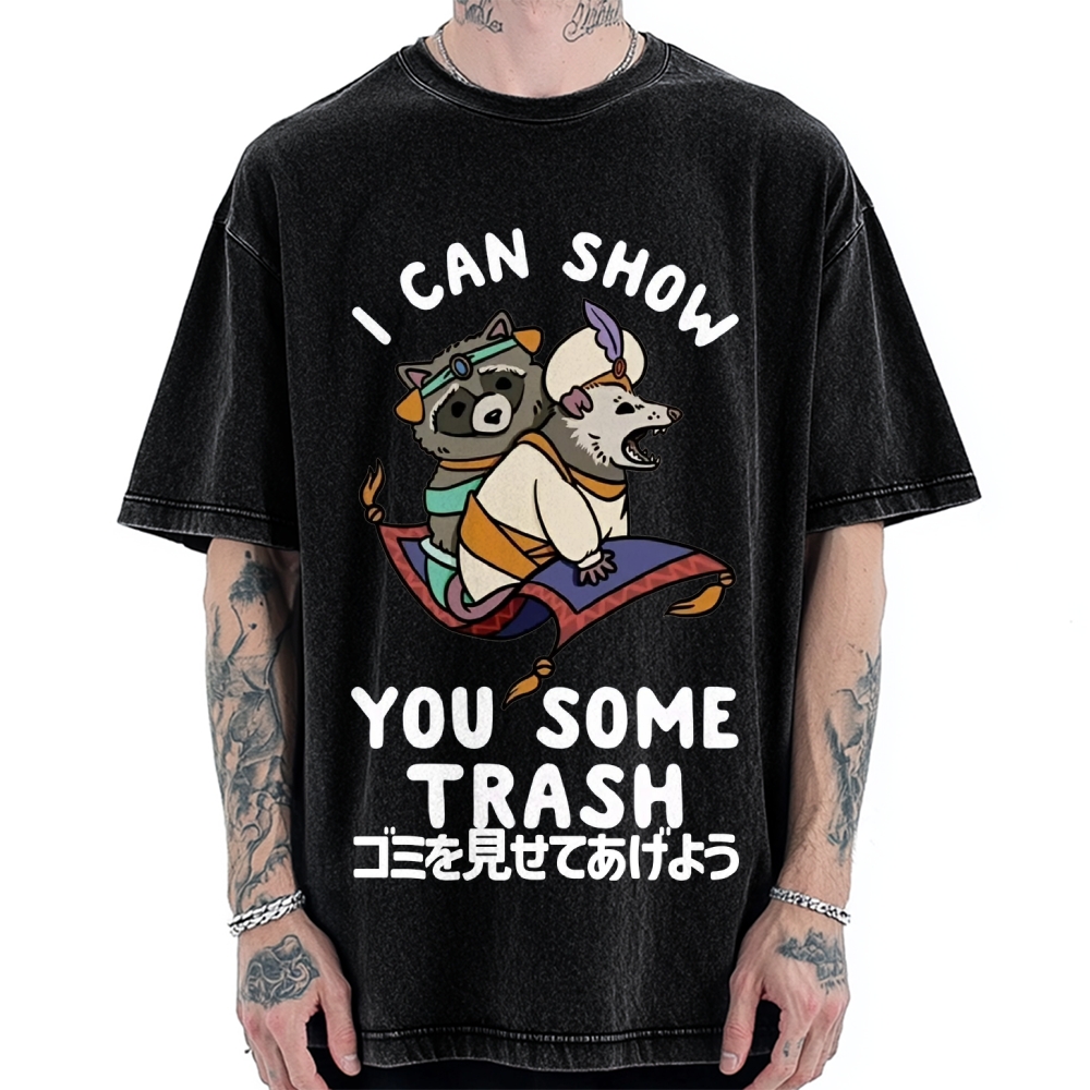 I Can Show You Some Trash Funny Raccoon & Opossum Vintage Washed T-shirt