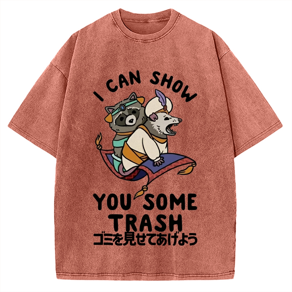 I Can Show You Some Trash Funny Raccoon & Opossum Vintage Washed T-shirt