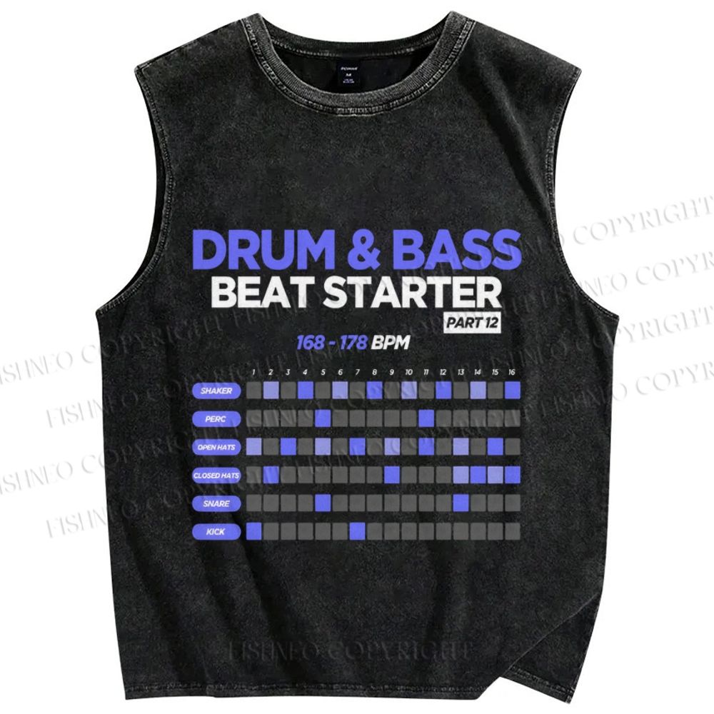 Unisex Drum&Bass Printed Washed Tank Top