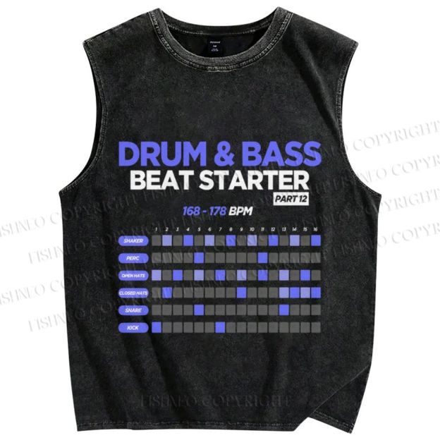 Unisex Drum&Bass Printed Washed Tank Top