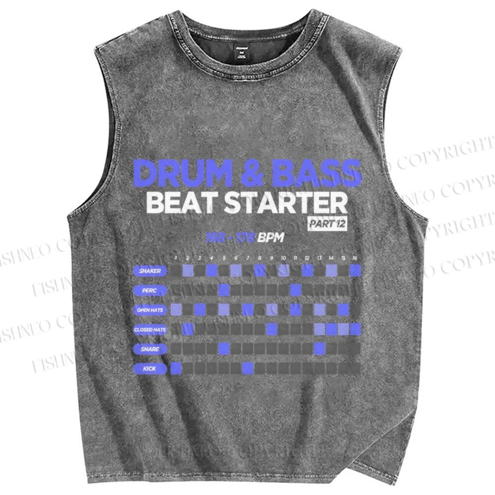 Unisex Drum&Bass Printed Washed Tank Top