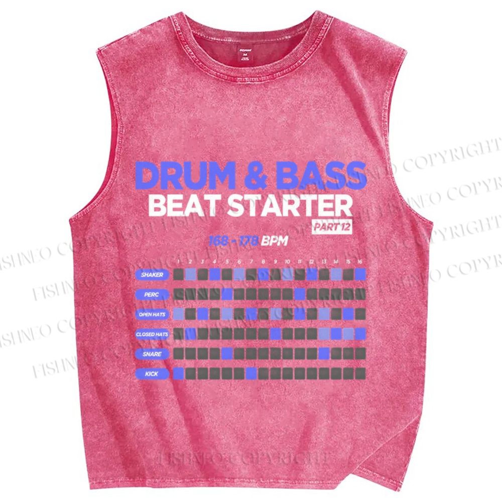 Unisex Drum&Bass Printed Washed Tank Top