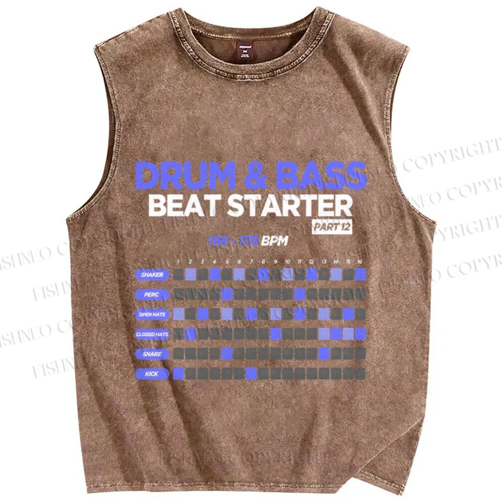 Unisex Drum&Bass Printed Washed Tank Top