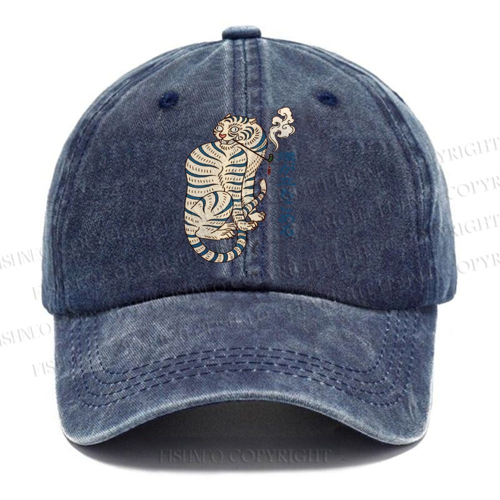 Unisex Japanese Tiger Smoking Vintage Casual Washed Cap