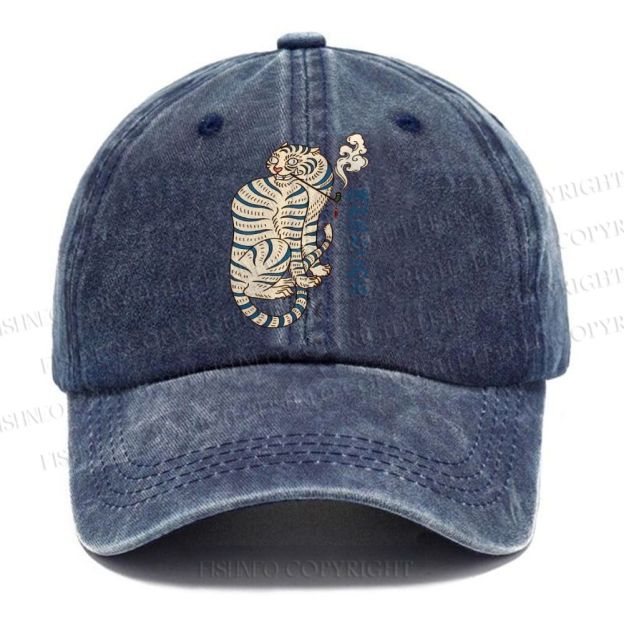 Unisex Japanese Tiger Smoking Vintage Casual Washed Cap