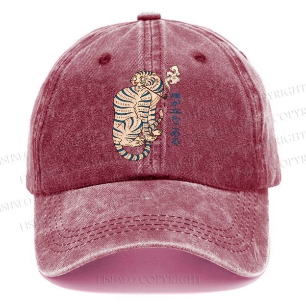 Unisex Japanese Tiger Smoking Vintage Casual Washed Cap