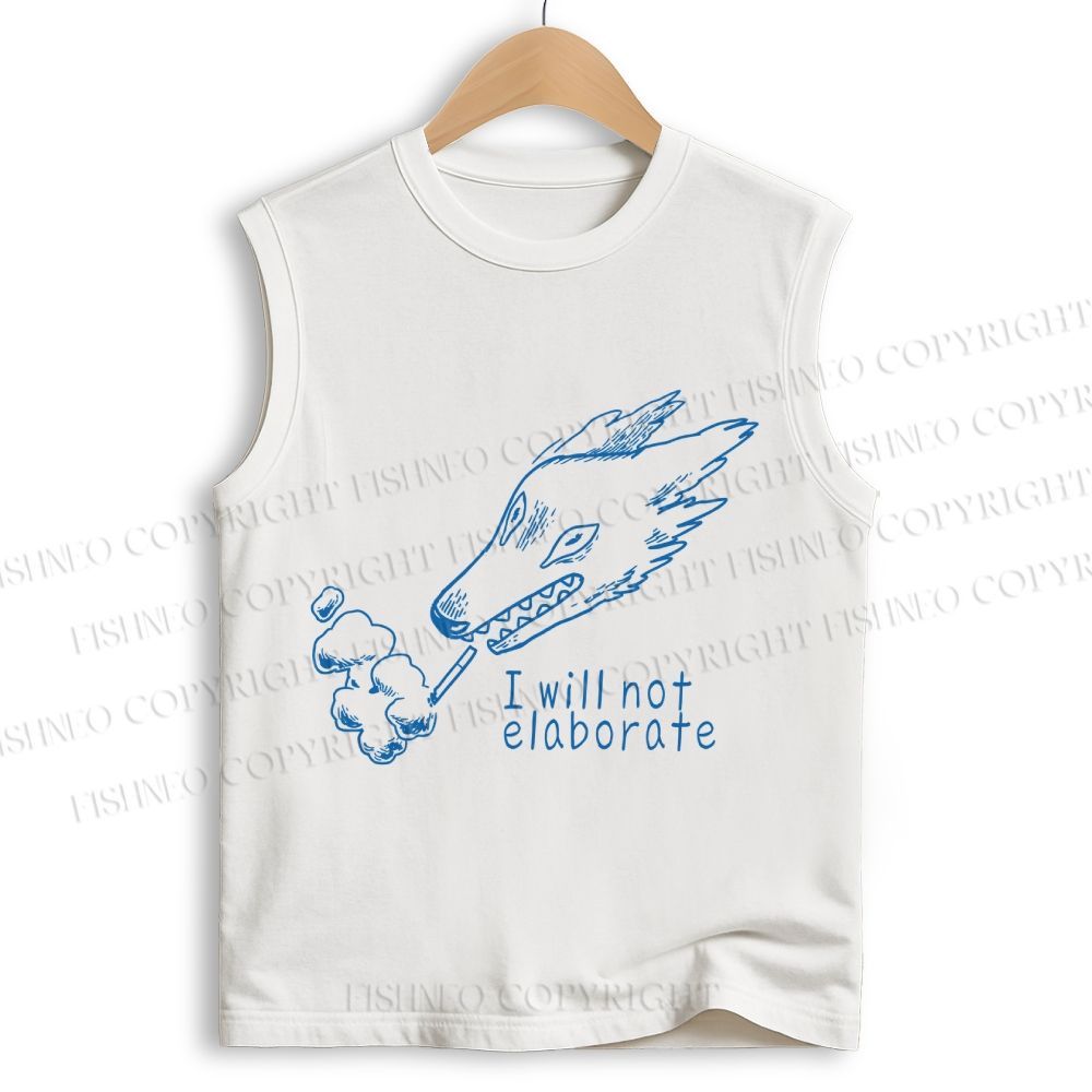Unisex I will not elaborate Smoking Wolf Printed Cotton Tank Top