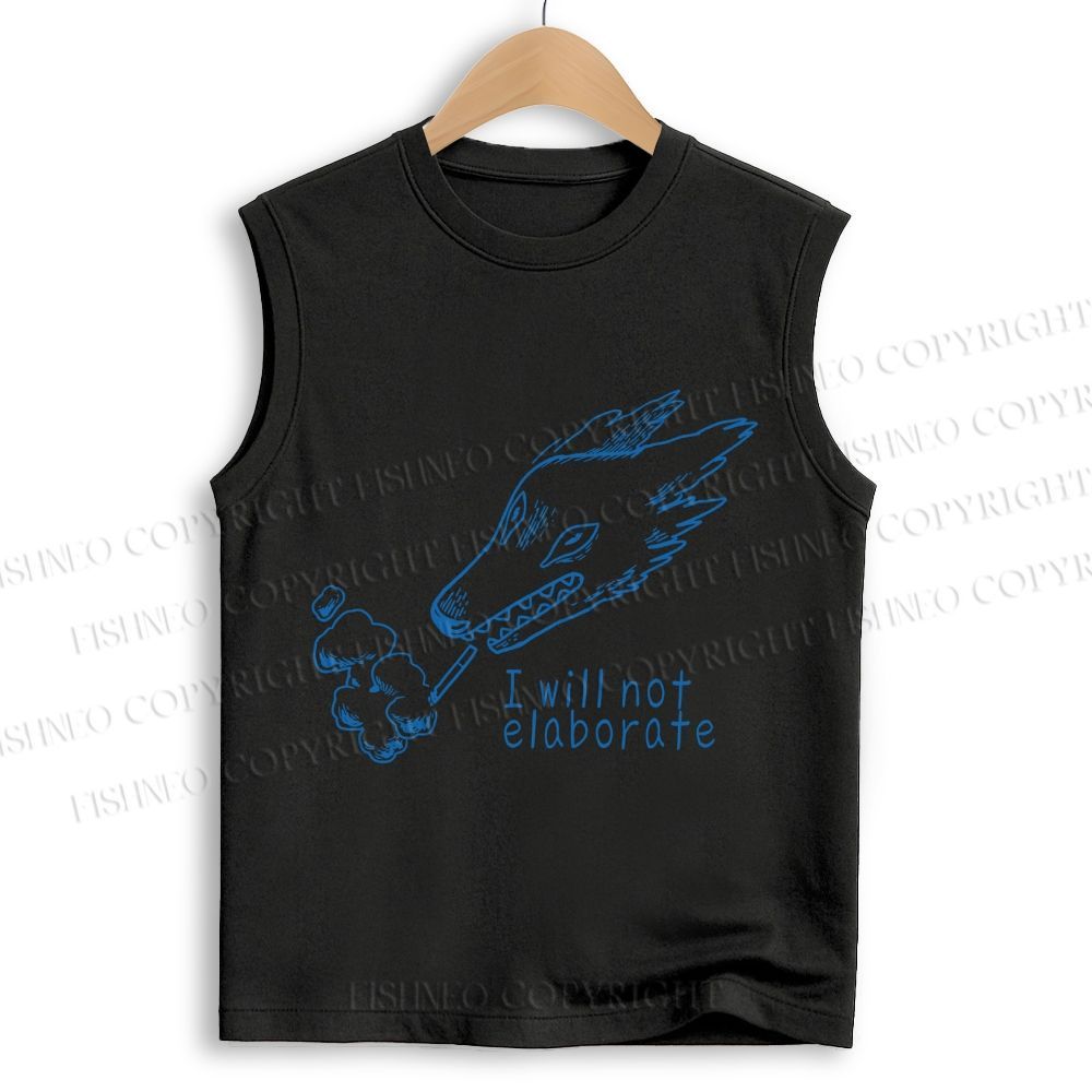 Unisex I will not elaborate Smoking Wolf Printed Cotton Tank Top