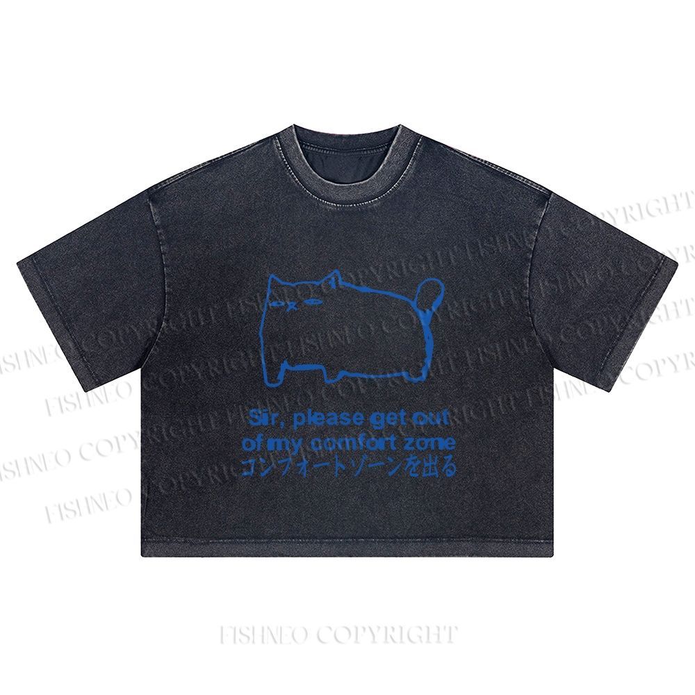 Get out of my comfort zone Funny Cat Washed Cropped T-Shirt