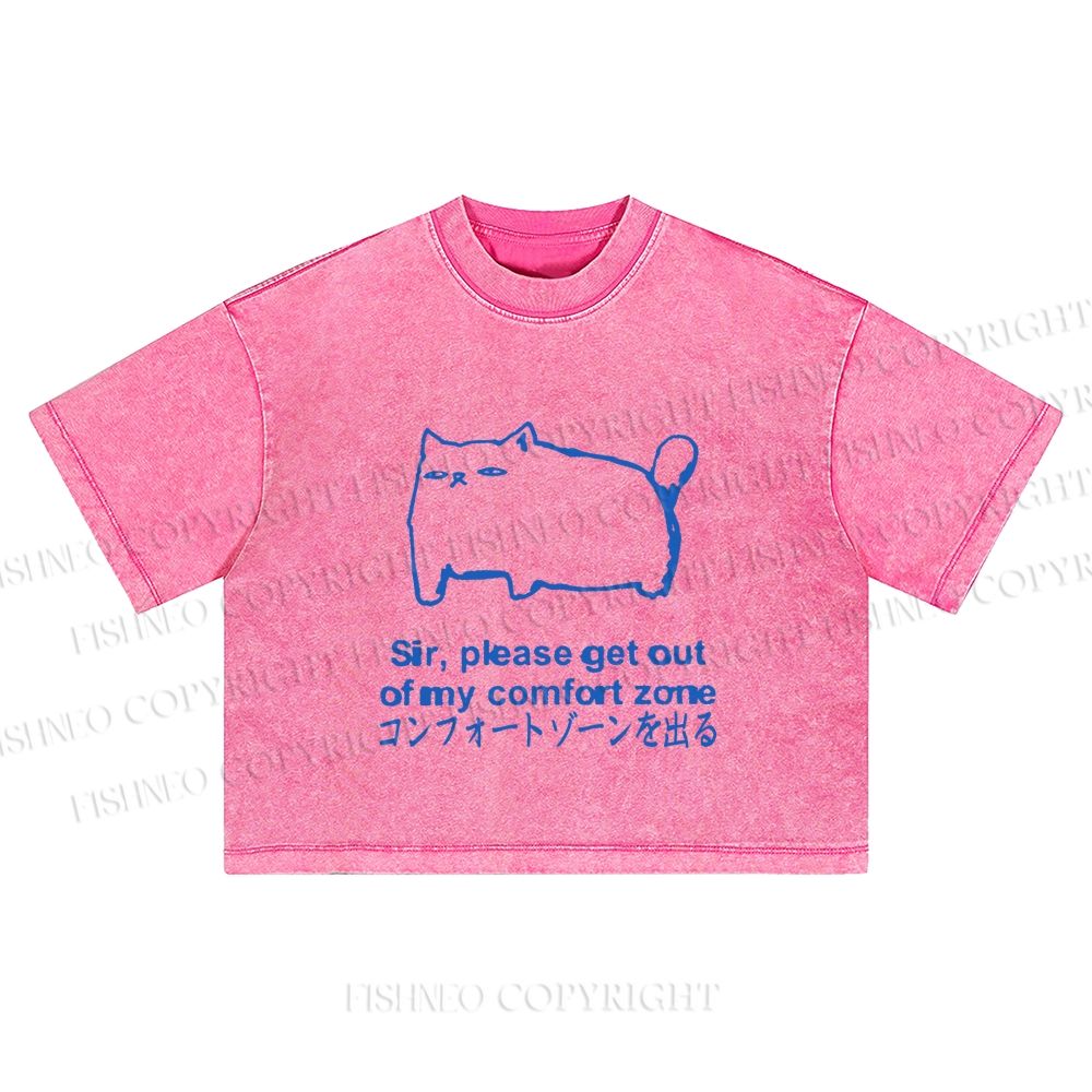 Get out of my comfort zone Funny Cat Washed Cropped T-Shirt