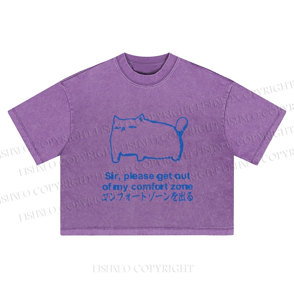 Get out of my comfort zone Funny Cat Washed Cropped T-Shirt