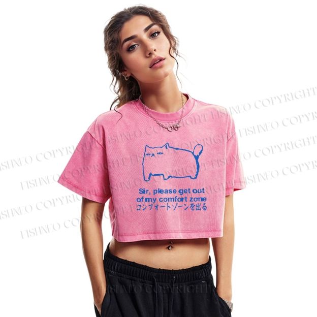 Get out of my comfort zone Funny Cat Washed Cropped T-Shirt