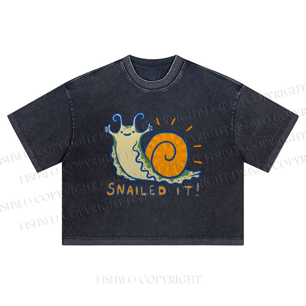 Snailed It Printed Washed Cropped T-Shirt